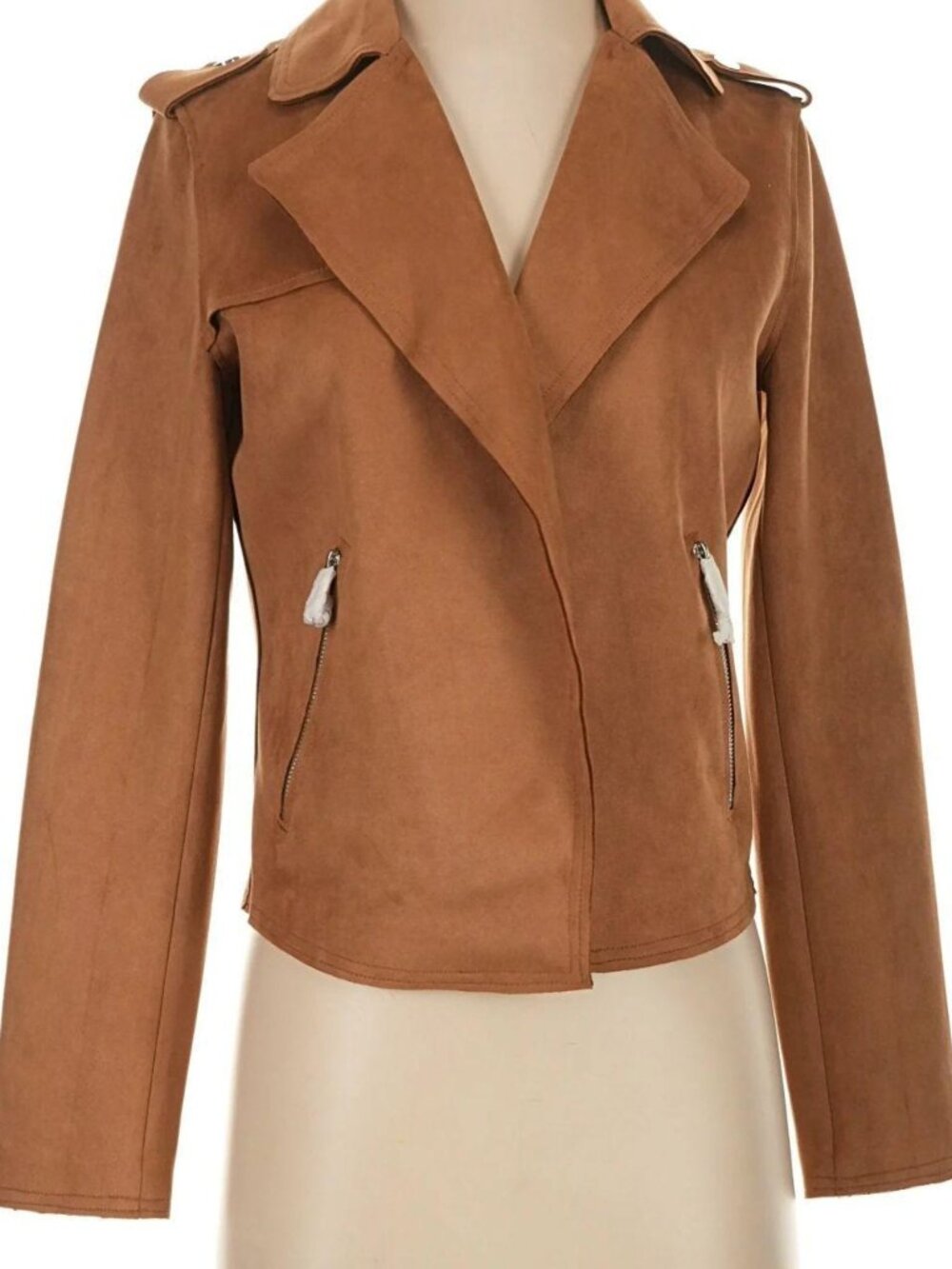 Elie T Tahari Faux Suede Crop Moto Jacket in Tobacco Size Large - Picture 1 of 5